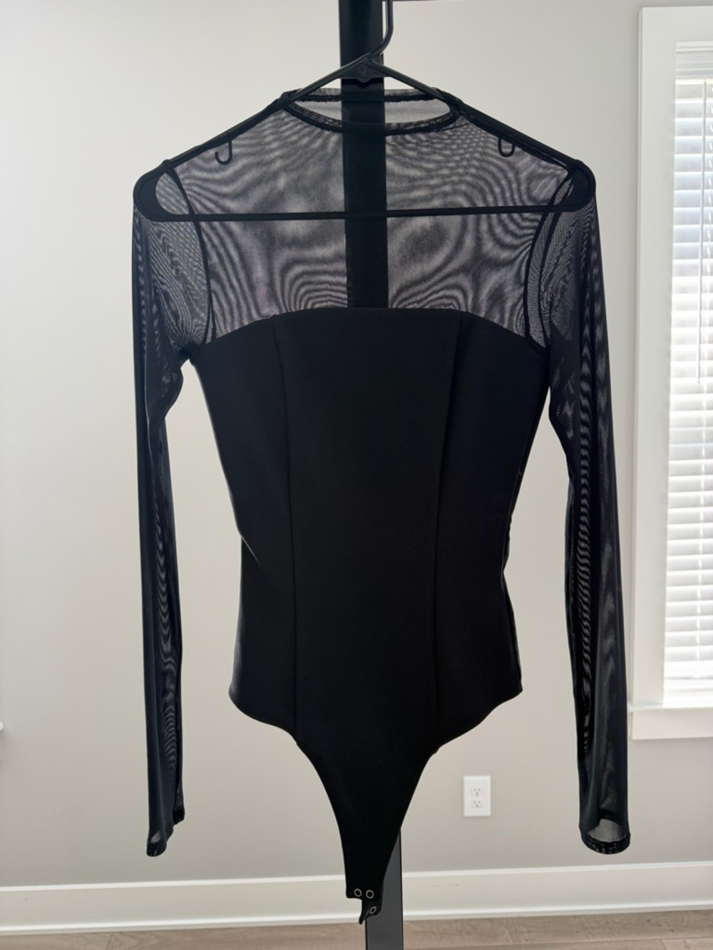 Abercrombie & Fitch Black Sheer Mesh Long-Sleeve Bodysuit